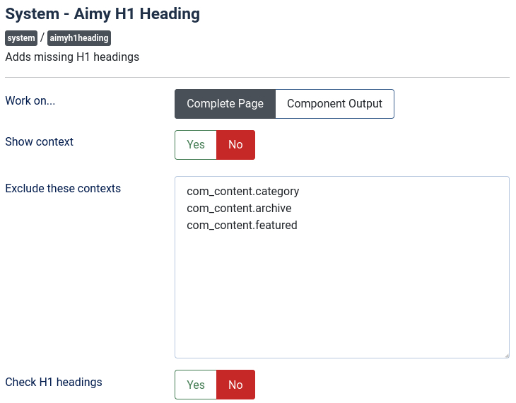H1 Heading Plugin Configuration
