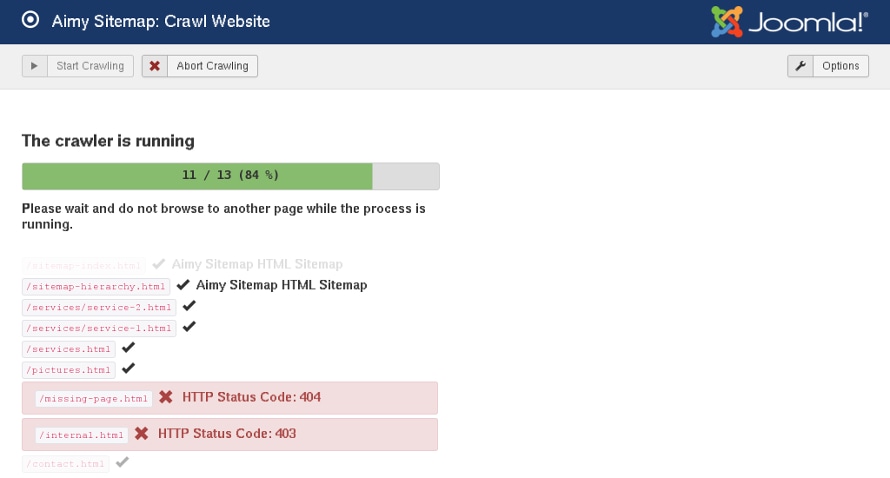 Crawling your Joomla! website with Aimy Sitemap