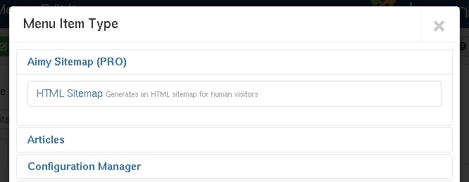 Joomla! Menu Type for Aimy Sitemap