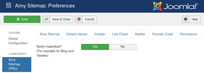 Configuring Aimy Sitemap's notifier